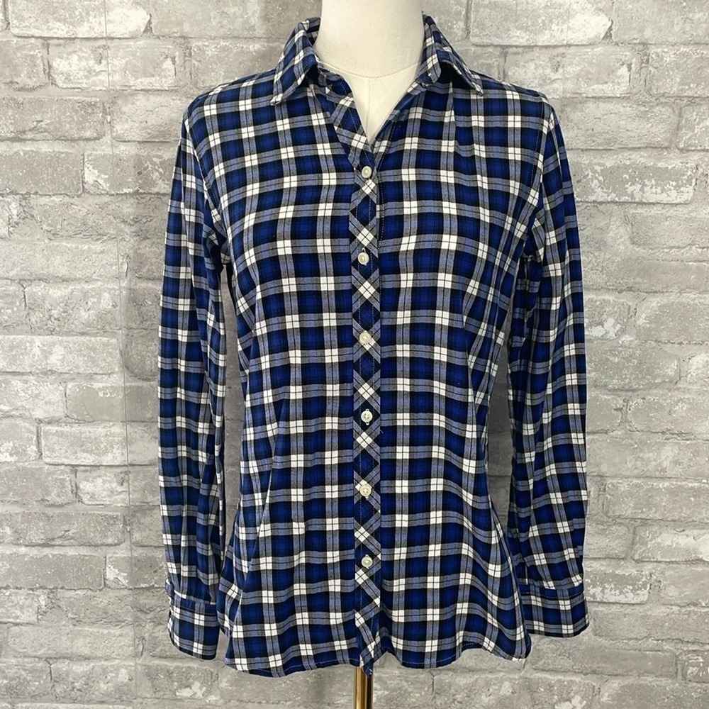 Banana Republic Blue Plaid Soft Wash Button Down Shirt